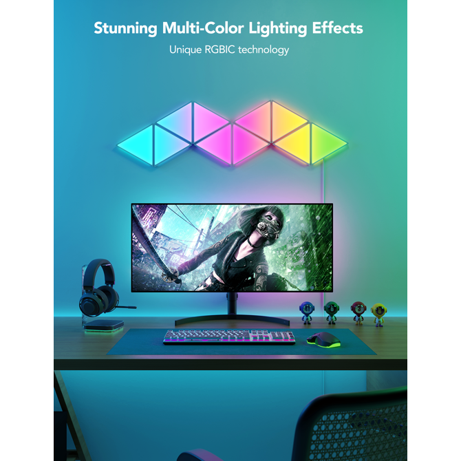Pametni LED svetlobni paneli Govee RGBIC Triangle Shape Lights, 10 kosov, RGBIC osvetlitev, glasbena sinhronizacija, Wi-Fi, glasovno upravljanje 4