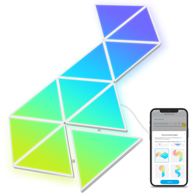 Pametni LED svetlobni paneli Govee RGBIC Triangle Shape Lights, 10 kosov, RGBIC osvetlitev, glasbena sinhronizacija, Wi-Fi, glasovno upravljanje 5