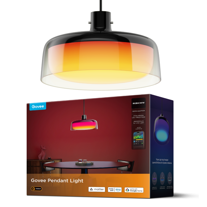 Viseča pametna svetilka Govee Pendant Light RGBICWW, pametno upravljanje, 2700–6500 K, CRI 95, več kot 16 milijonov barv 2