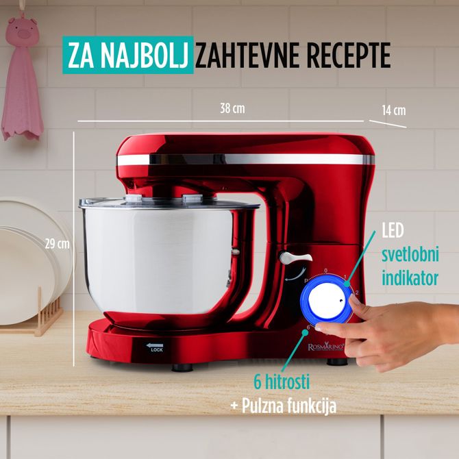 Kuhinjski robot Rosmarino Infinity PRO, 1400 W, 5,5 L, rdeč 3
