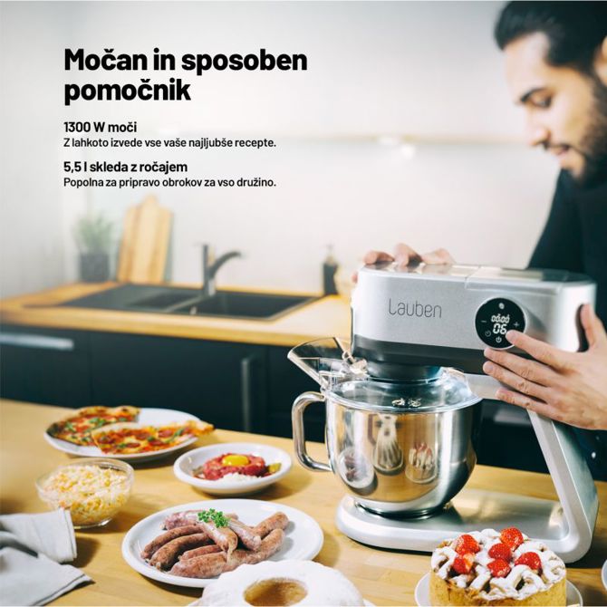 Kuhinjski robot Lauben 1300SG, 1300 W, 5,5 l inox posoda z osvetlitvijo, tehtnica, zaslon na dotik, bogata oprema, srebrn 5