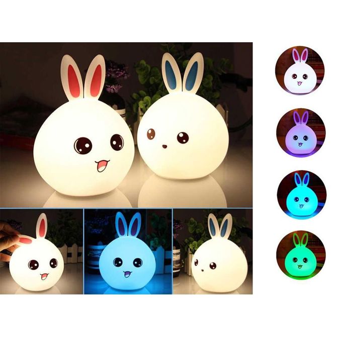 LED RGB akumulatorska mehka otroška lučka touch 1200mAh USB zajček 5