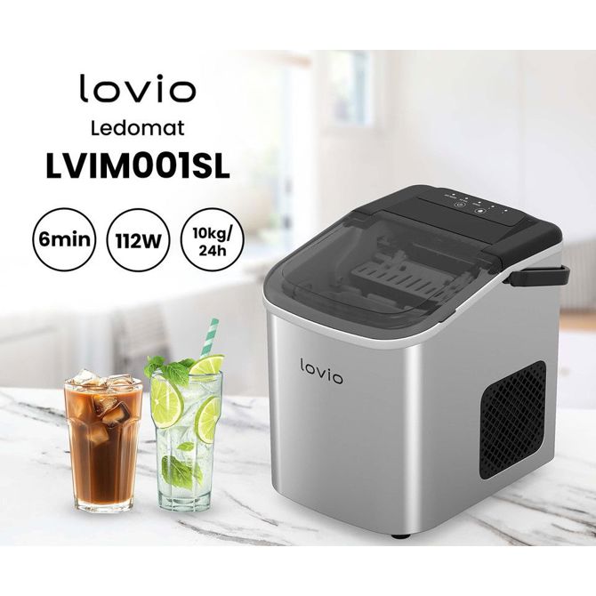 MANTA LOVIO LVIM001SL ledomat / naprava za izdelovanje ledu, 112W, 10kg/24ur, 1.1L rezervoar, S/L velikost kock, samodejno čiščenje, tiho delovanje, nerjaveče jeklo, +zajemalka, srebrn (Silver) 2