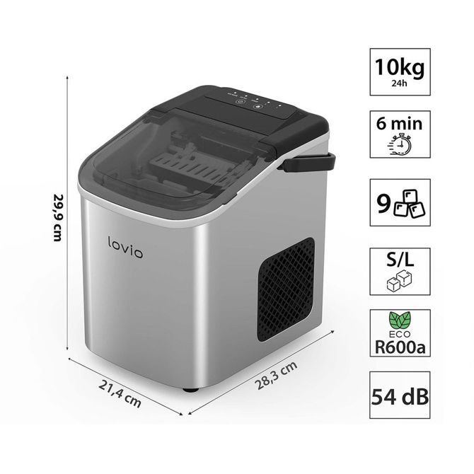 MANTA LOVIO LVIM001SL ledomat / naprava za izdelovanje ledu, 112W, 10kg/24ur, 1.1L rezervoar, S/L velikost kock, samodejno čiščenje, tiho delovanje, nerjaveče jeklo, +zajemalka, srebrn (Silver) 3