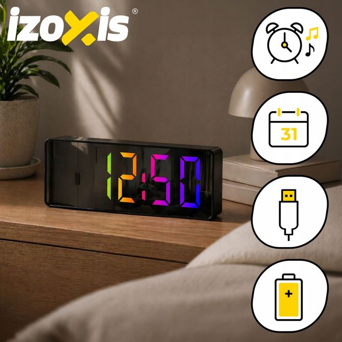 Moderna budilka Izoksis  LED RGB USB in prikazom temperature 16cm 4