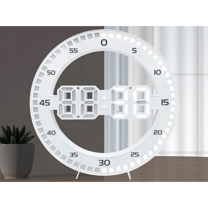 Moderna LED stenska ura in budilka termometer Verk USB 33cm bela 6