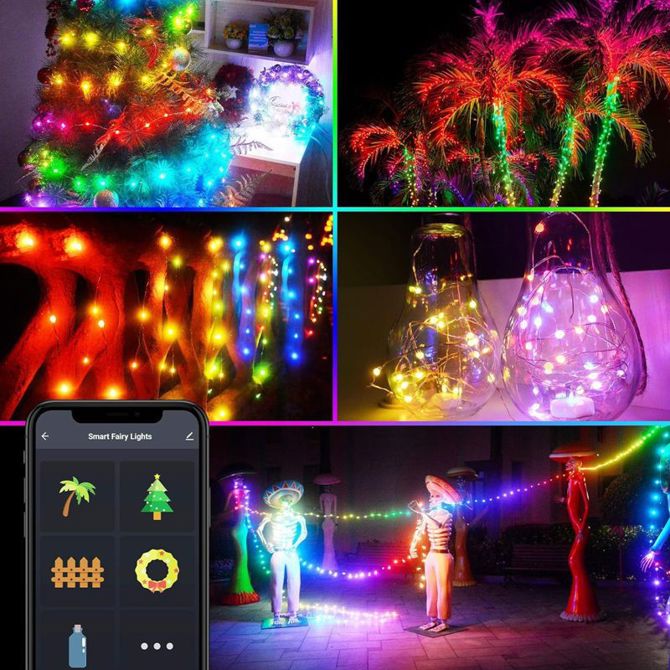 Pametne božične lučke - USB - 50 RGB LED - 5 m - Wi-Fi, Bluetooth, odzivajo na glasbo 2