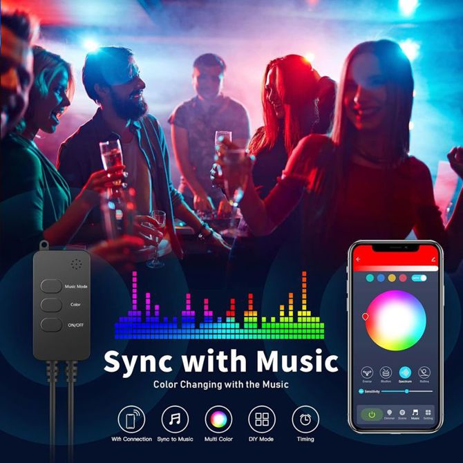 Pametne božične lučke - USB - 50 RGB LED - 5 m - Wi-Fi, Bluetooth, odzivajo na glasbo 6