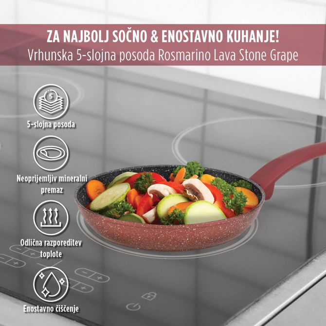 Ponev Rosmarino Lava Stone Grape, 24 cm, primerna za indukcijo + gratis zaščita iz filca  2