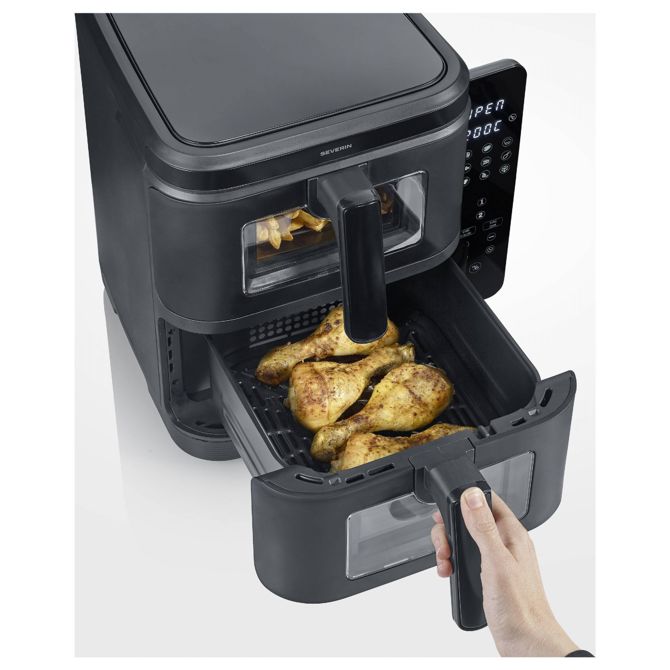 Cvrtnik na zrak Severin FR 2468 S-Fry Duo Stack, dvojni 11 l, 2800 W, 9 programov, črne barve 4