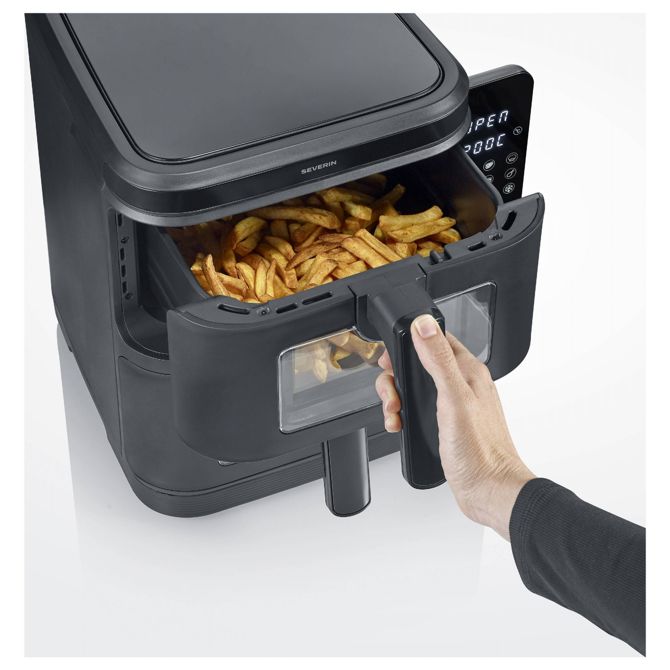 Cvrtnik na zrak Severin FR 2468 S-Fry Duo Stack, dvojni 11 l, 2800 W, 9 programov, črne barve 5