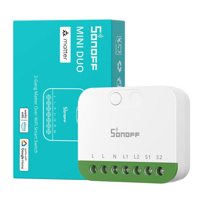 Pametno stikalo Sonoff MINI-2GS Matter, dvokanalno, Wi-Fi, 16 A, mini modul 5