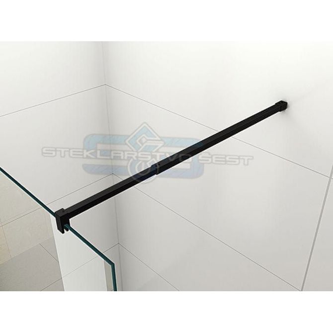 Steklena tuš stena BASIC BLACK, 140x200cm, 8mm, Easy Clean, črni profili            in palica 2