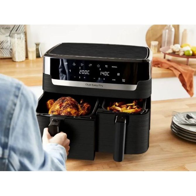 Cvrtnik na vroč zrak Tefal Dual Easy Fry EY901N10, 8,3 l, 2700 W, dvojna posoda, LCD zaslon 6