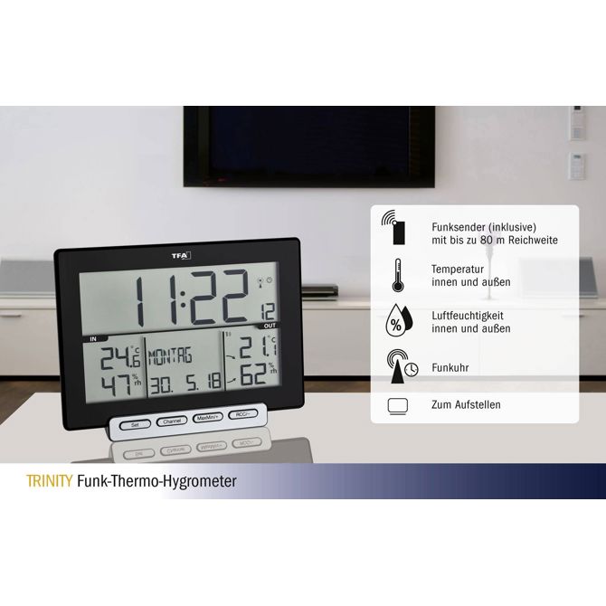 TFA Dostmann Trinity brezžični termometer/vlagomer črna 30.3058.01 2