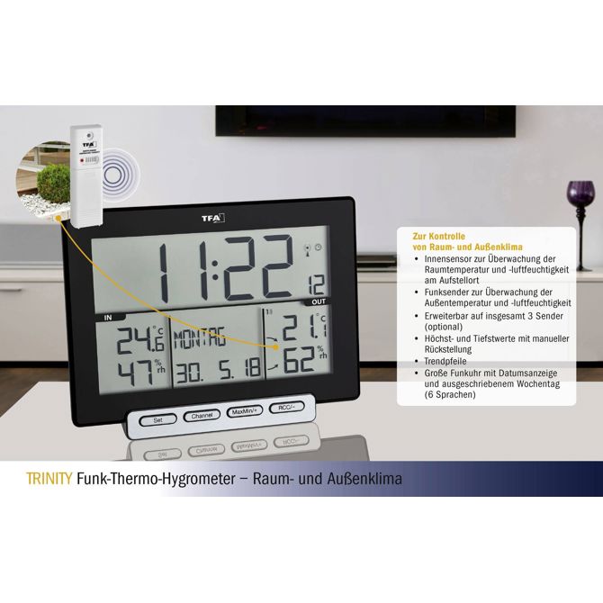 TFA Dostmann Trinity brezžični termometer/vlagomer črna 30.3058.01 4