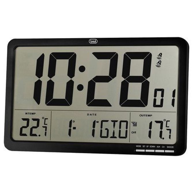 TREVI OM 3560 RC digitalna ura, stenska / namizna, + zunanji senzor, čas, datum, temperatura, črna 3