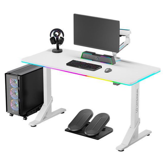 ULTRADESK Gaming miza IRON WHITE, 132,5x60,5 cm, 71-81 cm, mehansko nastavljiva višina, RGB osvetlitev 2