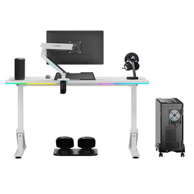 ULTRADESK Gaming miza IRON WHITE, 132,5x60,5 cm, 71-81 cm, mehansko nastavljiva višina, RGB osvetlitev 5