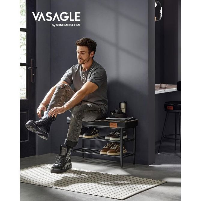 VASAGLE EKHO klop za čevlje, umetno usnje, 135 kg nosilnosti, črna, 30 x 80 x 50 cm, retro 60 2