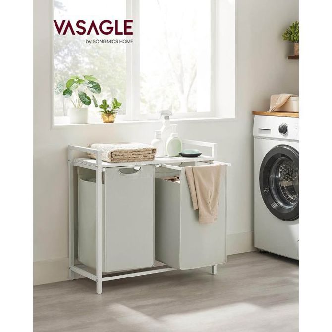 VASAGLE košara za perilo s 2 predelki, bela, BLH201W01 2l6ve2tyb3k 6