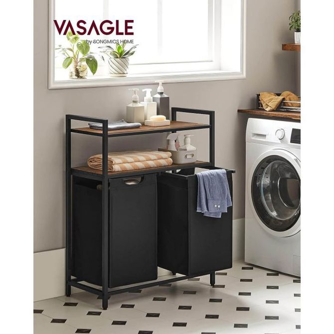 VASAGLE košara za perilo s 2 predelki, črna, BLH211B01 2