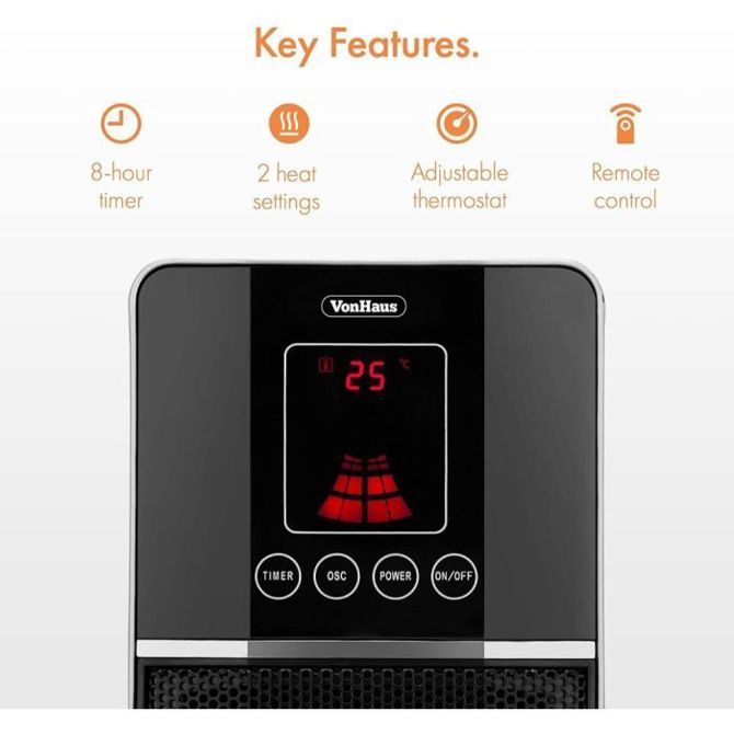 VonHaus 2000 W premium oscilacijski keramični PTC grelec črn 2514041 - 2514041 3