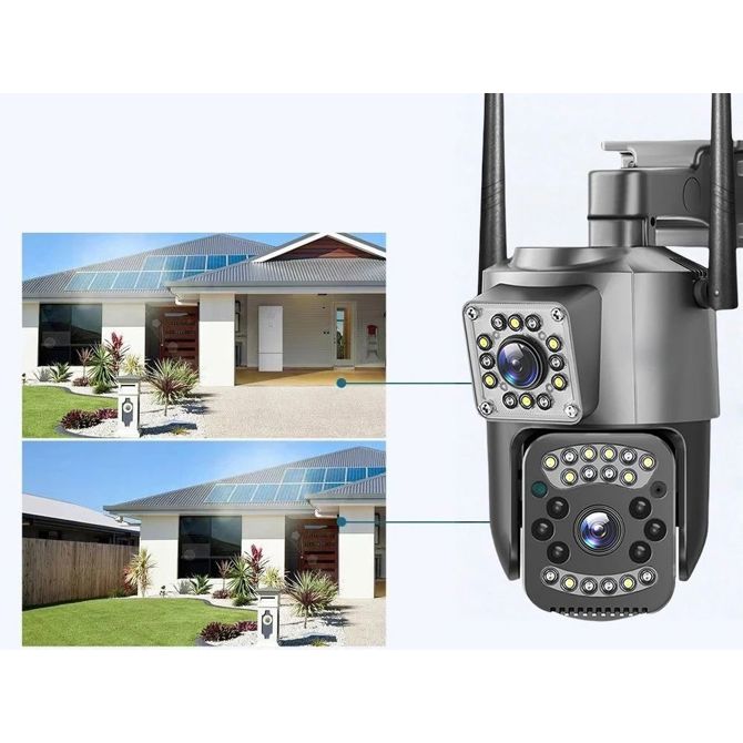 WIFI 4G dvojna brezžična vrtljiva videonadzorna kamera 6 MPX, IR LED, dvosmerni zvok, IP66, črne barve 5