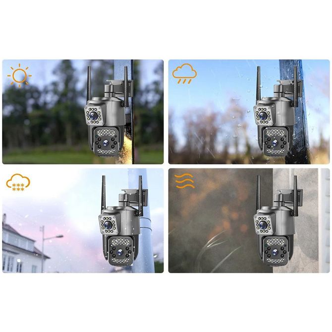 WIFI 4G dvojna brezžična vrtljiva videonadzorna kamera 6 MPX, IR LED, dvosmerni zvok, IP66, črne barve 6