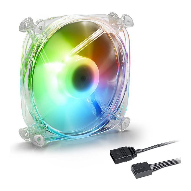 Računalniški ventilator Sharkoon SHARK Disk PWM RGB, 120 mm, 400–1400 vrt/min, 82,35 m³/h, 24,8 dB, prozoren