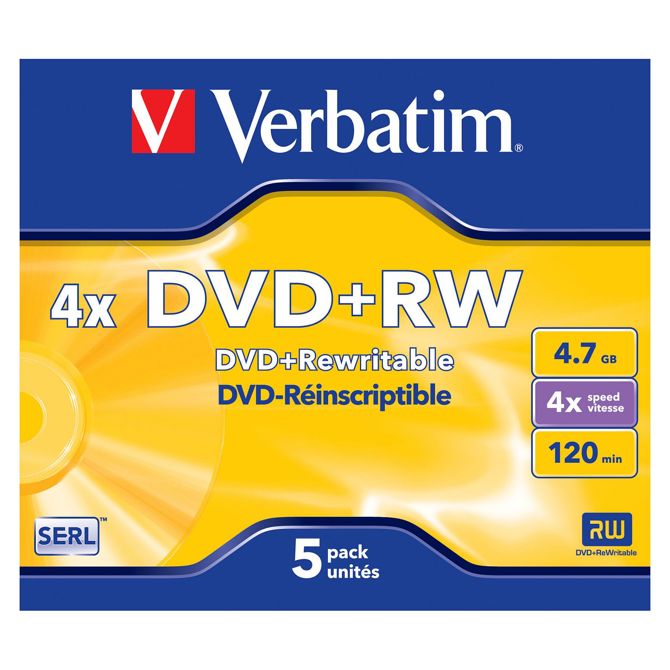 1x5 Verbatim DVD+RW 4,7 GB 4x Speed, mat srebrn Jewel Case