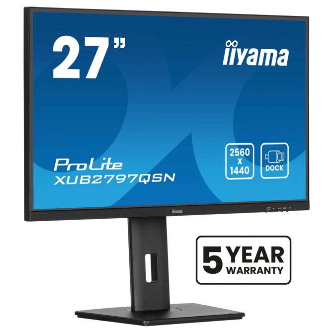 Monitor Iiyama XUB2797QSN-B2, 68,6 cm (27), 2560 x 1440 (QHD), 16 : 9, QHD, IPS, 1 ms, 100 Hz, HDMI, DP, USB-C (65 W), zvočnik, pivot, črn
