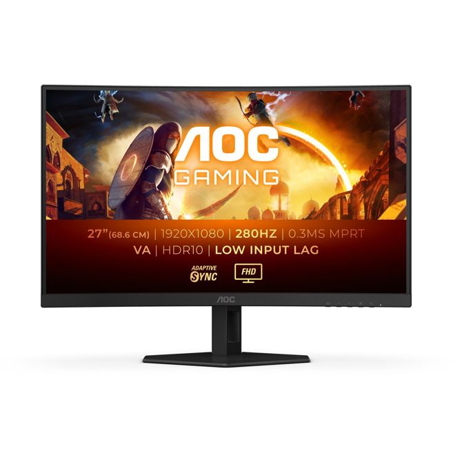 Monitor AOC Gaming C27G4ZXE, 68,6 cm (27), 1920 x 1080 (FHD), 16 : 9, FHD, VA, ukrivljen, HDR10, 3 ms, 280 Hz, 2 x HDMI, DP, črn