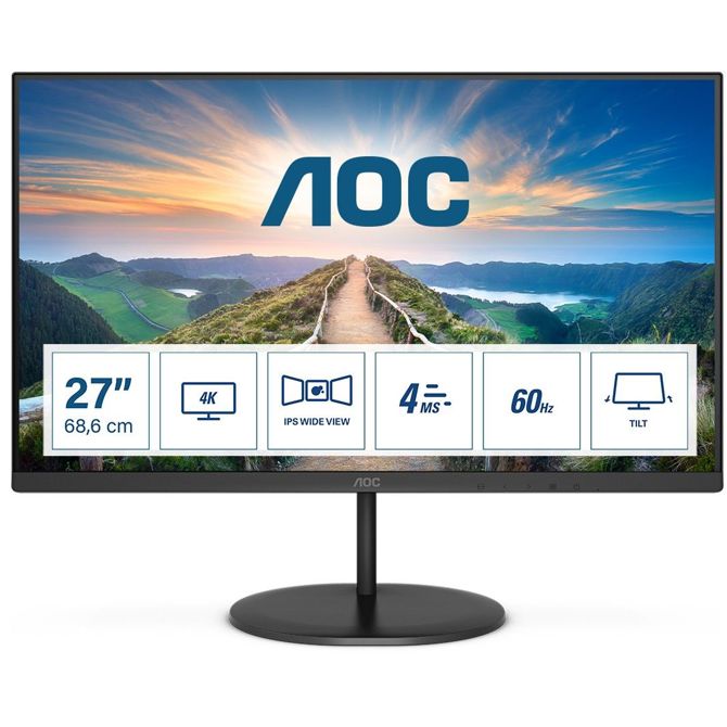 Monitor AOC U27V4EA 68,6 cm (27), 3840 x 2160 (4k UHD), 16:9 4K IPS 4ms 60Hz HDMI DP zvočnik črn