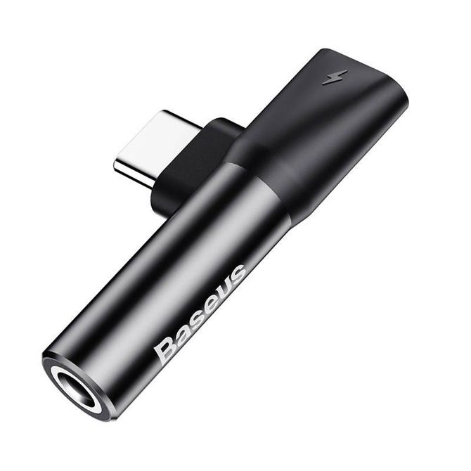 Baseus Audio Adapter USB-C na Mini Jack 3,5 mm + USB-C (črn)