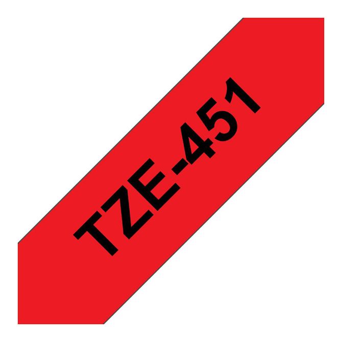 Brother TZe-451 etiketni trak, 24 mm x 8 m, črn na rdečem, samolepilni