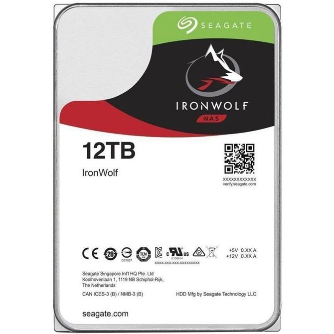 Vgradni HDD SEAGATE NAS HDD 12TB IronWolf 7200rpm 6Gb/s SATA 256MB predpomnilnika 3,5-palčni 24x7 CMR za NAS in RAID sisteme za montažo v omare