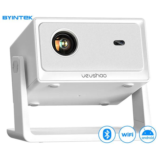 BYINTEK VEVSHAO A16 prenosni LED projektor, Android, Dual WIFI, Bluetooth, 400 ANSI lumnov, zvočnik, samodejni fokus, deljenje zaslona, max 4K UHD, USB / HDMI / AUX, +daljinec, bel