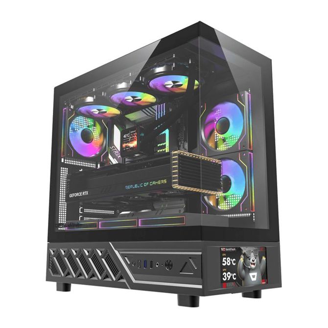 Ohišje računalnika DarkFlash DS950V z zaslonom (črno) + 6 ventilatorjev
