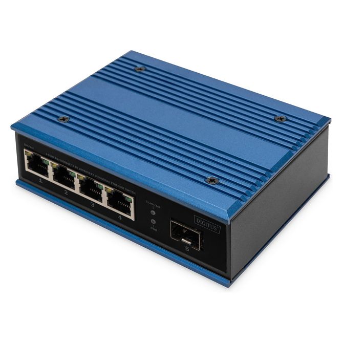 DIGITUS 4-portno hitro industrijsko stikalo, neupravljano + 1 SFP uplink