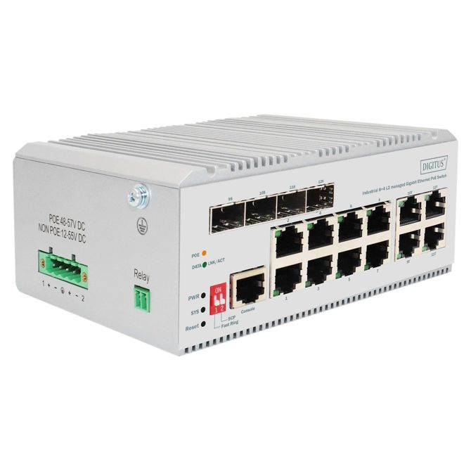 Industrijsko gigabitno ethernetno stikalo Digitus 8+4P, upravljano L2