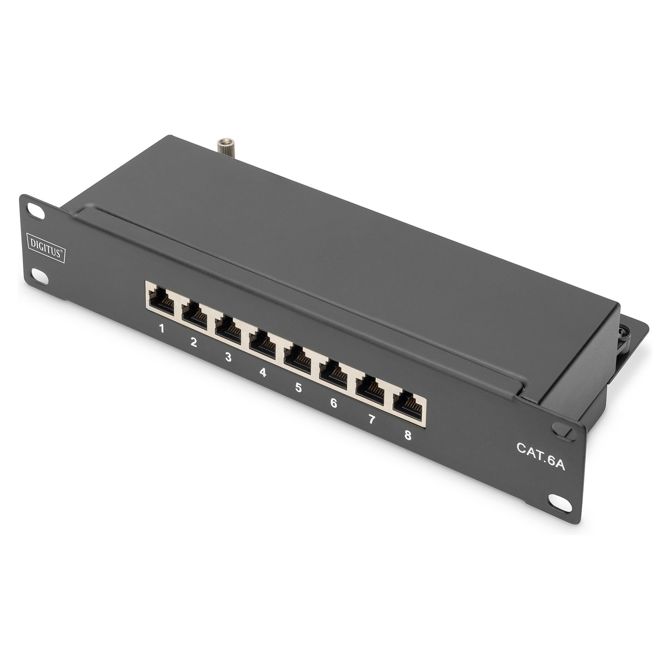 DIGITUS CAT 6A, omrežna plošča razreda E, zaščitena, črna