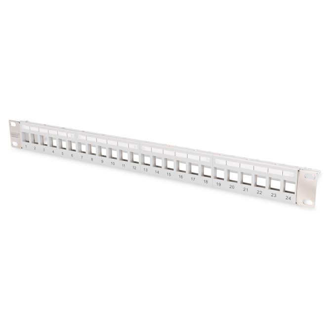DIGITUS Patchpanel 1HE 24-Port Modular grau transp.-Beschri.