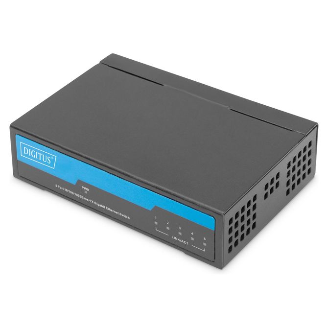 DIGITUS stikalo 5-portno gigabitno neupravljano kovinsko ohišje črne barve