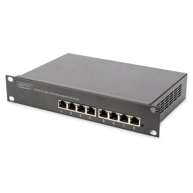 DIGITUS stikalo 8-portno gigabitno 80W PoE neupravljano črno
