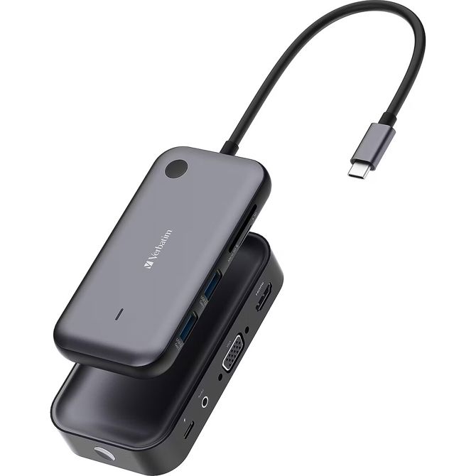 Docking postaja Verbatim Share My Screen WDA-01 črna, HDMI/VGA/USB-C, SD/microSD čitalnik, brezžični doseg 10 m, združljivo z USB-C napravami