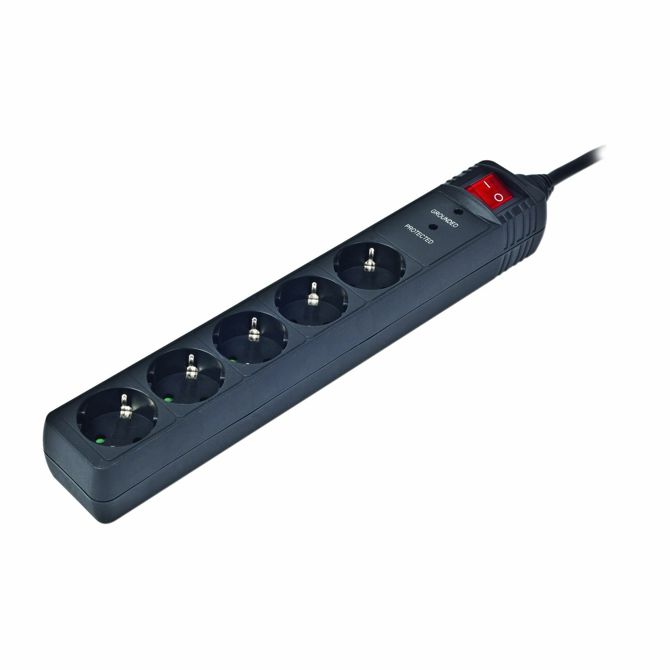 Razdelilnik Energenie, prenapetostna zaščita, 5 x 220 V, 3 m, s stikalom, črn