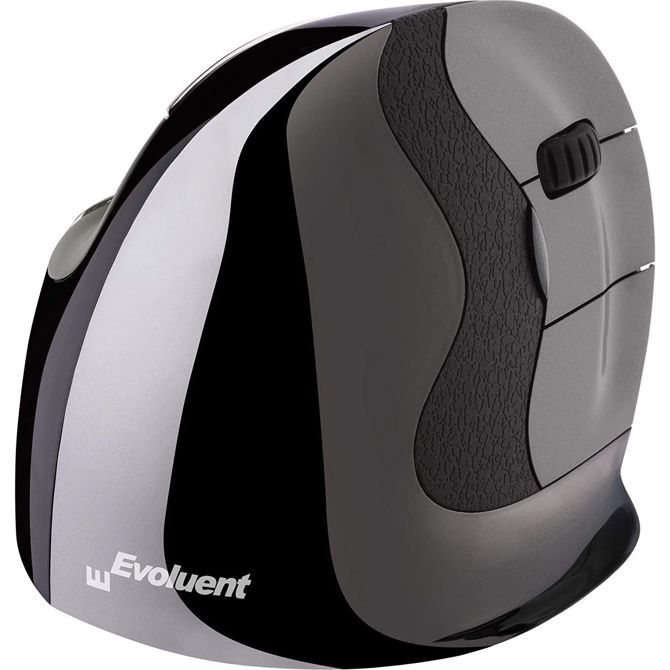 Vertikalna miška Evoluent Vertical Mouse D, srednja velikost, za desničarje, 6 gumbov, brezžična, črno-siva