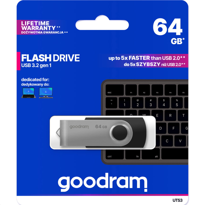 USB 64GB Goodram 3.2 črno srebrn do 5x hitrejši od USB 2.0