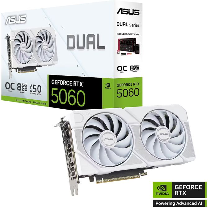 Grafična kartica Asus GeForce RTX 5060 DUAL OC WHITE 8GB (DLSS 4, 3x DisplayPort, 1x HDMI 2.1)